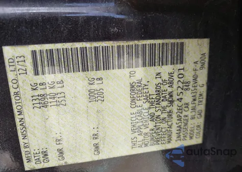 2014 Nissan Maxima 3.5 S/3.5 Sv from USA, damaged, VIN 1N4AA5AP2EC452201